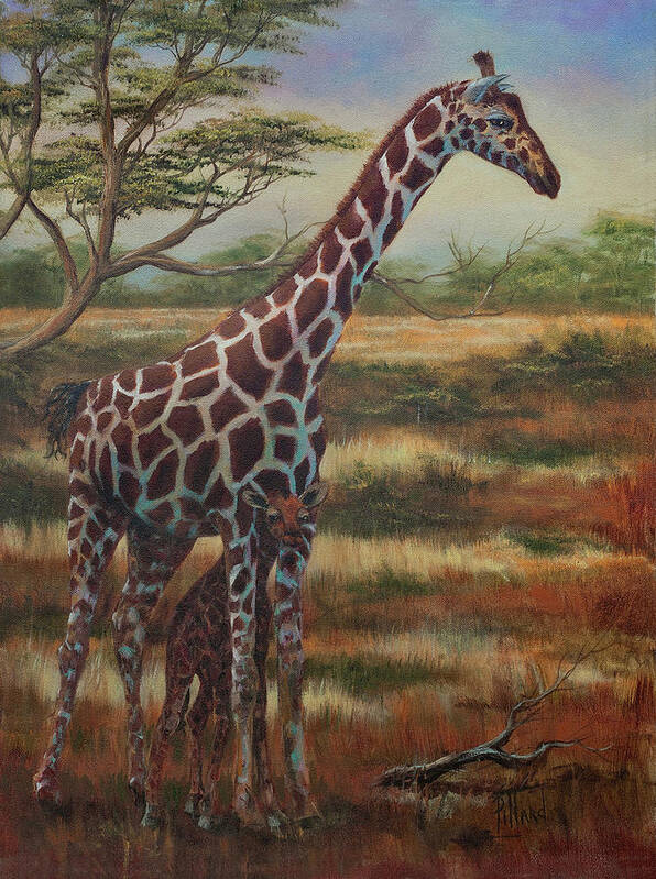 Giraffe Art Print featuring the painting Safe Haven by Lynne Pittard