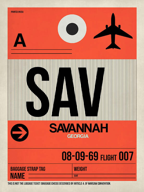 Vacation Art Print featuring the digital art SAV Savannah Luggage Tag I by Naxart Studio