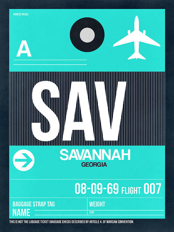 Vacation Art Print featuring the digital art SAV Savannah Luggage Tag II by Naxart Studio