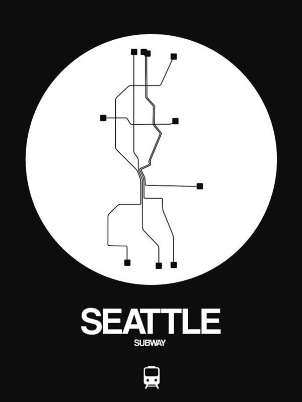  Art Print featuring the digital art Seattle White Subway Map by Naxart Studio