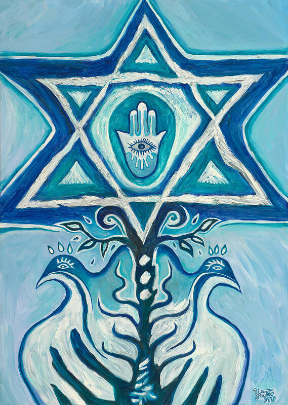 Shield Art Print featuring the painting Shield of David by Yom Tov Blumenthal