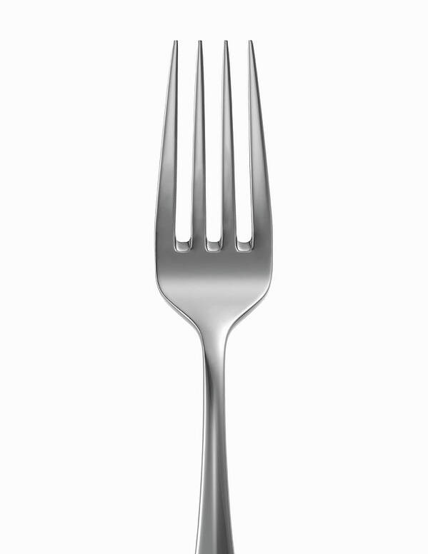 Shiny Art Print featuring the photograph Silver Fork On White Background by Burazin