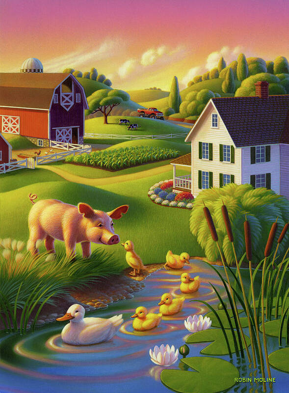 Spring Pig Art Print featuring the painting Spring Pig by Robin Moline