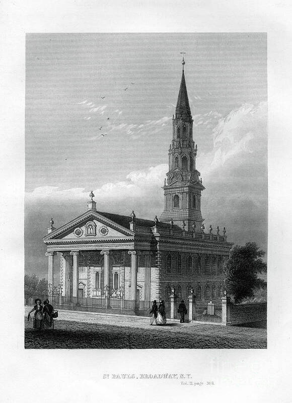 Engraving Art Print featuring the drawing St Pauls Chapel, Broadway, New York by Print Collector