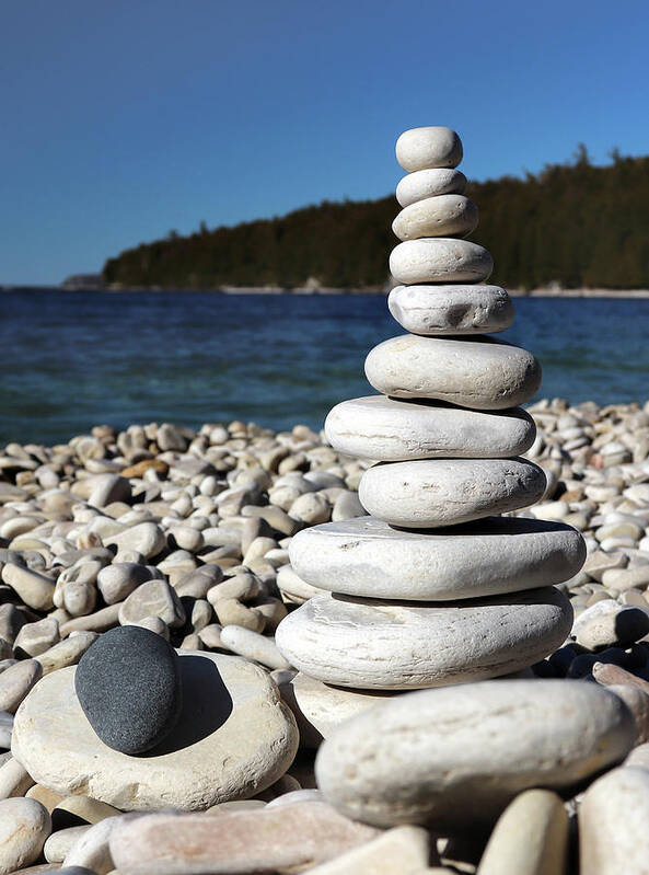 Spring Art Print featuring the photograph Stacked Stones at Pebble Beach by David T Wilkinson