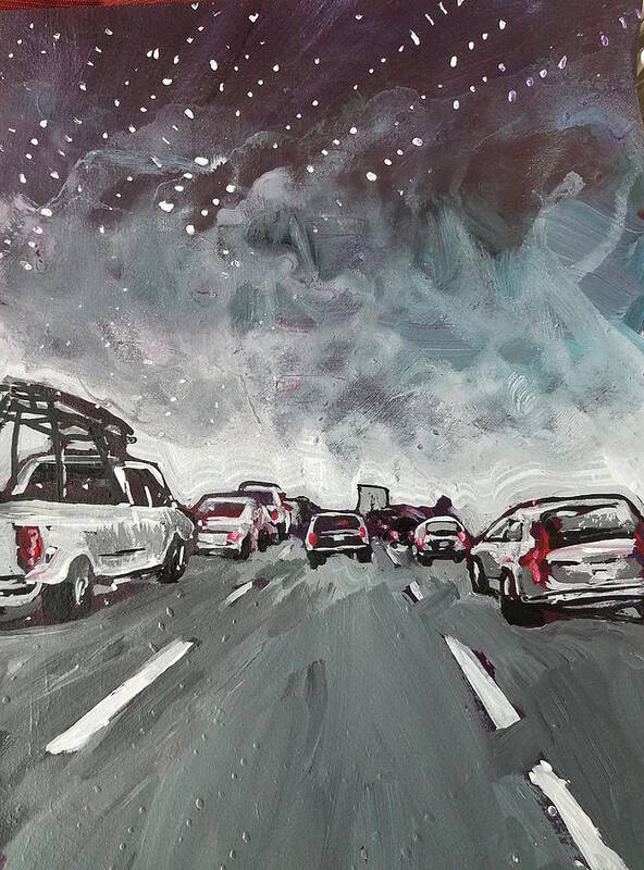 Cars Art Print featuring the painting Starry Night Traffic by Tilly Strauss