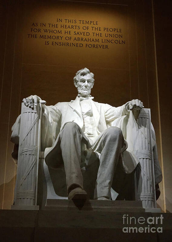 Night Art Print featuring the photograph Statue of Abraham Lincoln within the Lincoln Memorial Monument by American School