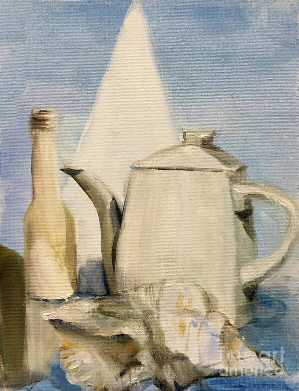Still Life Art Print featuring the painting Still Life of Pottery in White by Greta Corens