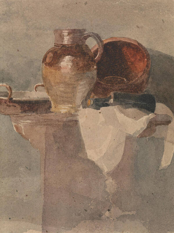 19th Century Art Art Print featuring the drawing Still Life with a Jug and Copper Pan by Peter De Wint