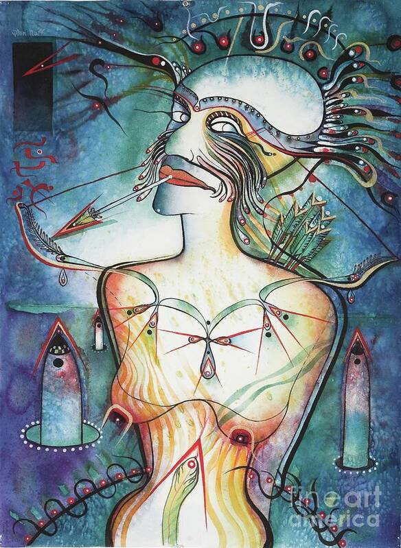 #iconic #icons #symbolic #fantasy #watercolor #straighttonguearrow #balasticmissles #arrows #glenneff #picturerockstudio #thesoundpoetsmusic #iconseries #moutharrow #watercolor #endoftheworld #aliens Www.glenneff.com Art Print featuring the painting Straight Tongue Arrow by Glen Neff