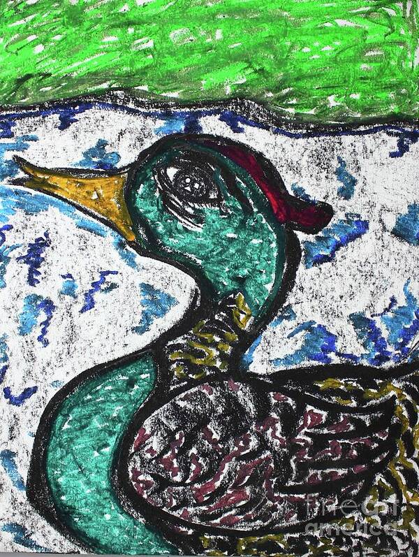 Charcoal Art Print featuring the pastel Swimming Duck by Odalo Wasikhongo
