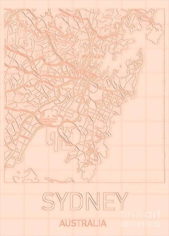 Sydney Art Print featuring the digital art Sydney Blueprint City Map by HELGE Art Gallery