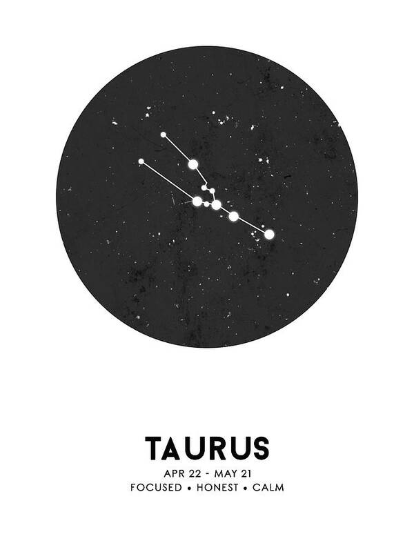 Taurus Art Print featuring the mixed media Taurus Print - Zodiac Signs Print - Zodiac Posters - Taurus Poster - Night Sky - Taurus Traits by Studio Grafiikka