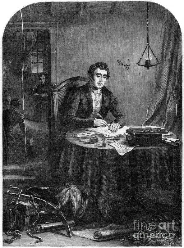Engraving Art Print featuring the drawing The Duke Of Wellington Writing by Print Collector