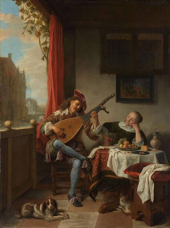 Hendrick Martensz. Sorgh Art Print featuring the painting The Lutenist. Lute Player. by Hendrick Martensz Sorgh