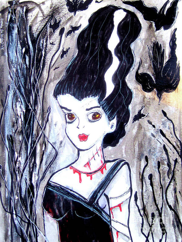 Frankenstein Art Print featuring the mixed media The Monster's Wife by Sandy DeLuca