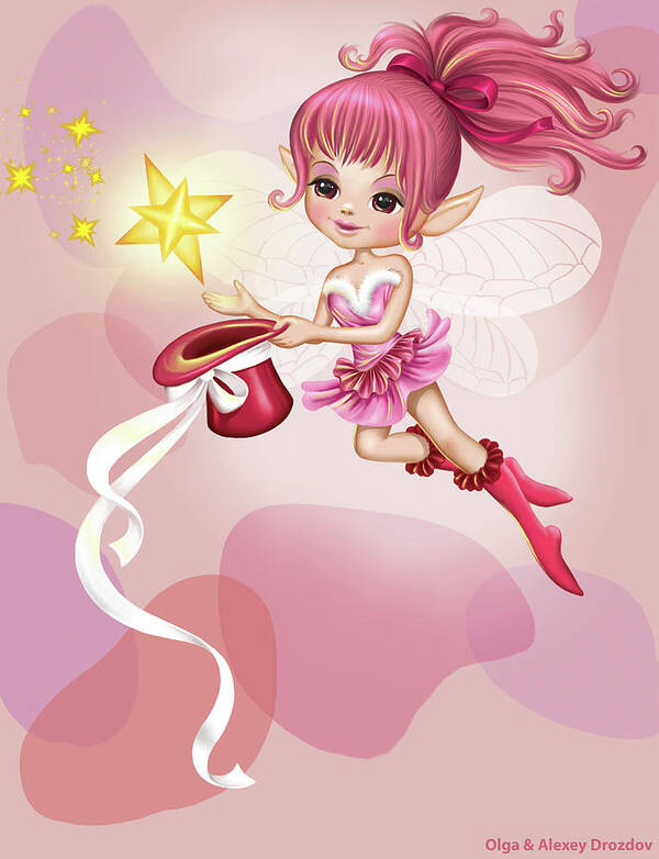 Pink Fairy Art Print featuring the digital art The Pink Fairy by Olga And Alexey Drozdov