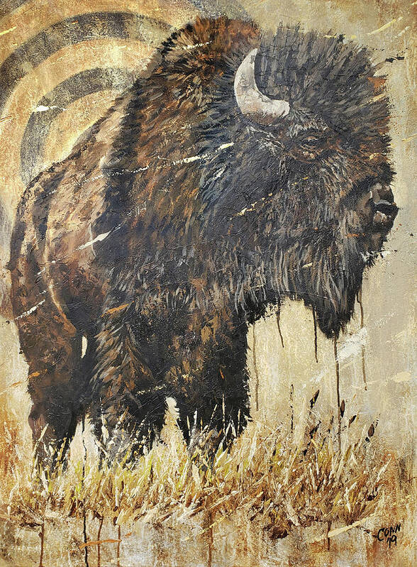Bison Art Print featuring the painting The Sentinel by Shawn Conn