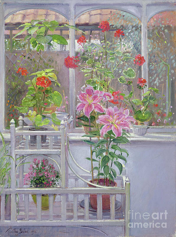 Glasshouse Art Print featuring the painting Through The Conservatory Window by Timothy Easton