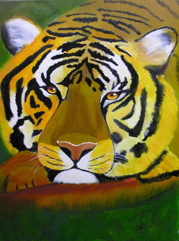 Tiger Art Print featuring the painting Tiger by Jim Lesher