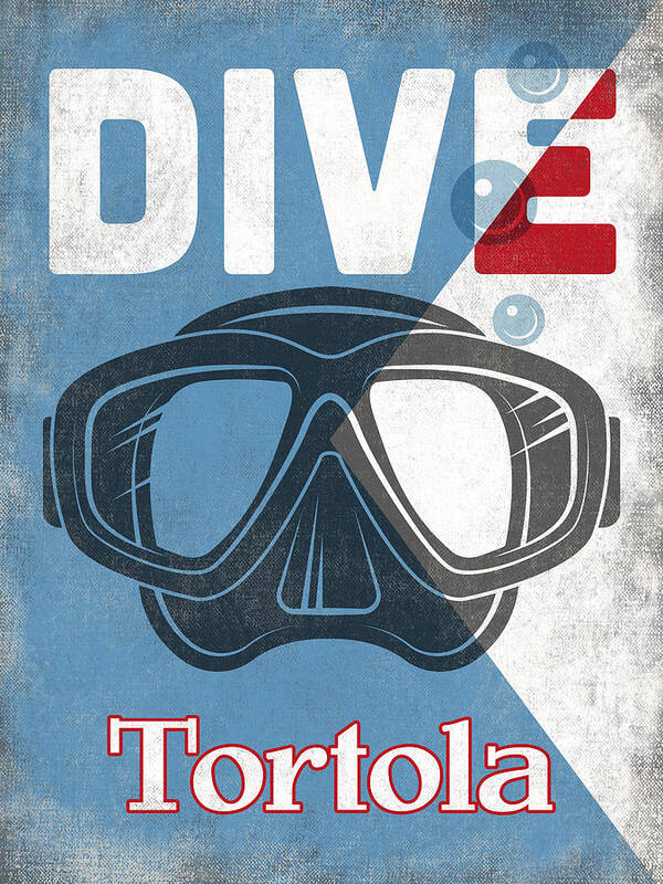 Tortola Art Print featuring the digital art Tortola Vintage Scuba Diving Mask by Flo Karp