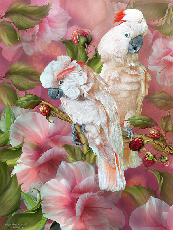 Carol Cavalaris Art Print featuring the mixed media Tropic Spirits - Cockatoos by Carol Cavalaris