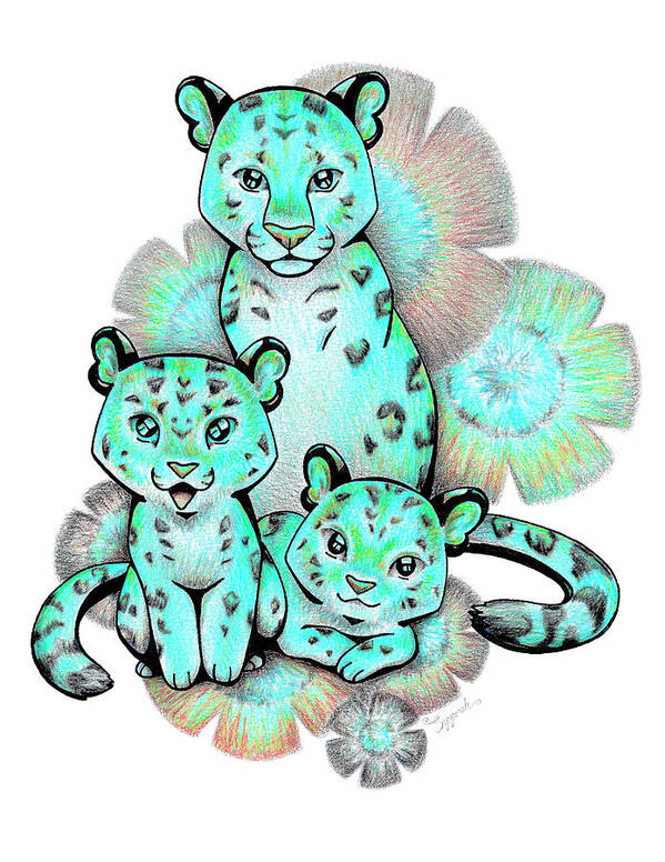 Leopards Art Print featuring the drawing Turquoise Leopards by Sipporah Art and Illustration