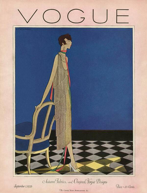 #new2022vogue Art Print featuring the painting Vintage Vogue Cover Of A Flapper Leaning by Harriet Meserole