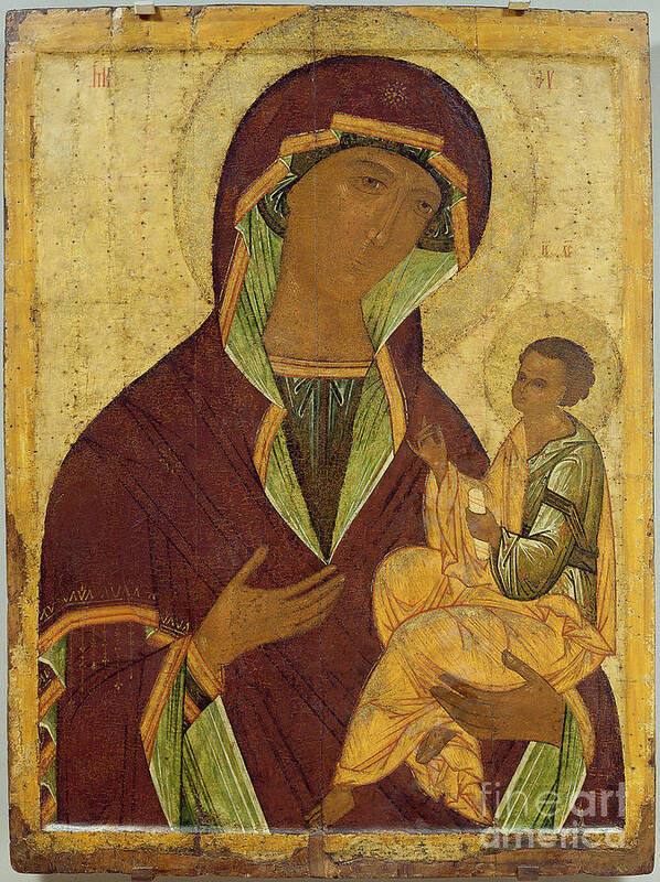 Icon Art Print featuring the painting Virgin And Child, C.1500 by Russian School