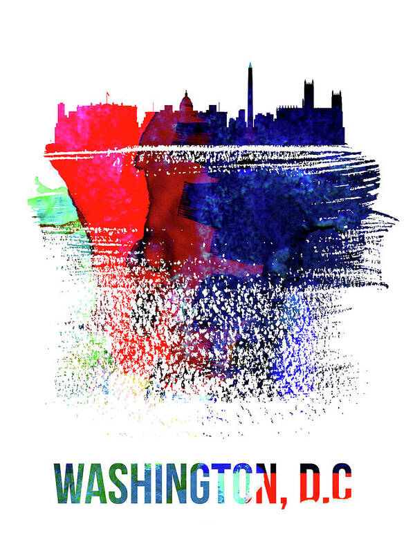 Washington D C Art Print featuring the mixed media Washington, D.C. Skyline Brush Stroke Watercolor  by Naxart Studio
