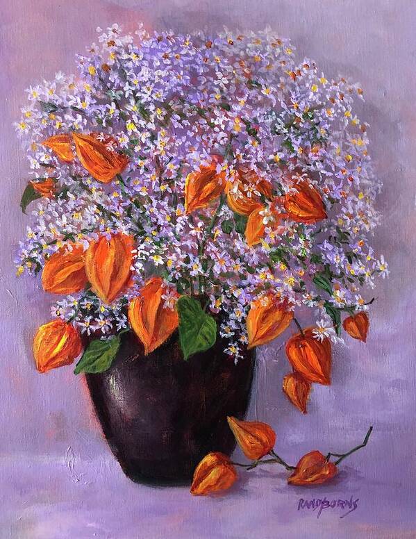 Flowers Art Print featuring the painting Wild Asters And Chinese Lanterns by Rand Burns