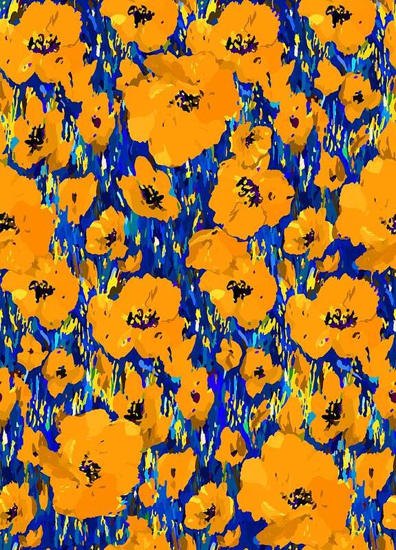 Xmp Art Print featuring the digital art Yellow Orange Poppies by L Diane Johnson
