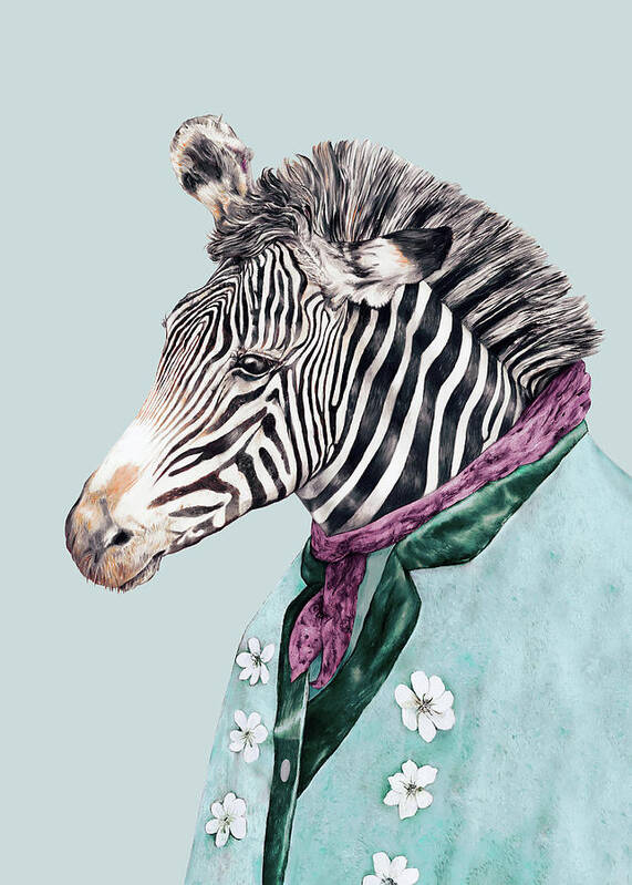Boho Art Print featuring the painting Zebra Blue by Animal Crew