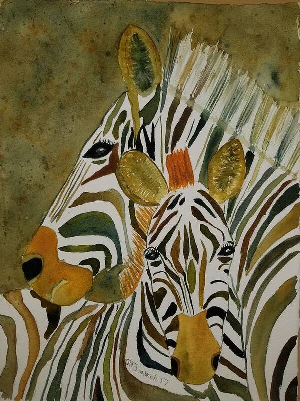 Zebra Art Print featuring the painting Zebra Jungle by Ann Frederick