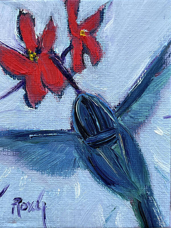 Hummingbird Art Print featuring the painting Blue Hummingbird by Roxy Rich