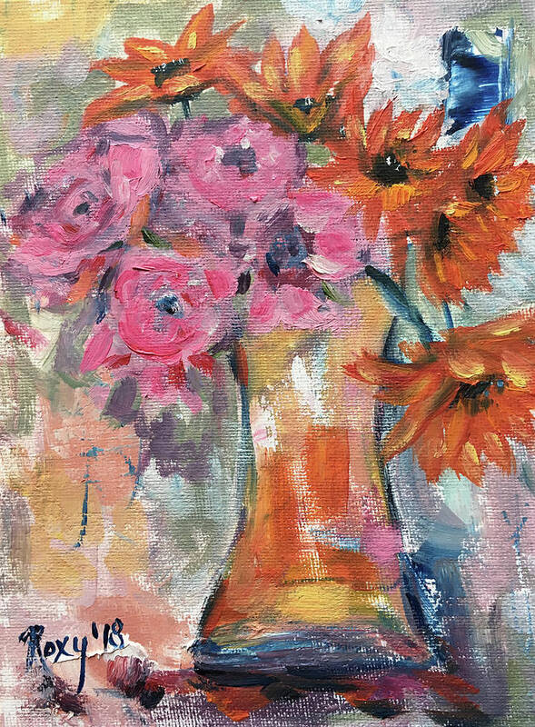 Flowers Art Print featuring the painting Bunch of Happy Flowers by Roxy Rich