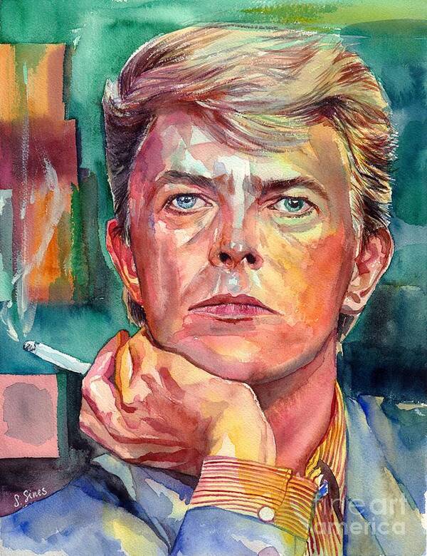 David Bowie Art Print featuring the painting David Bowie Portrait #1 by Suzann Sines