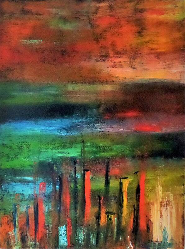 Abstract Painting Art Print featuring the painting Far from Beyond The City Lights #1 by Jarek Filipowicz