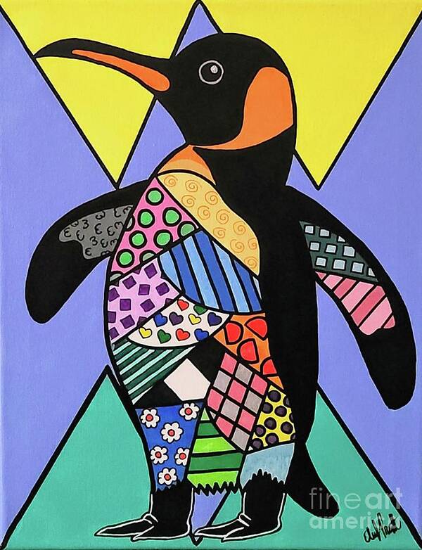 Penguin Art Print featuring the painting Otis the Pop Art Penguin by Elena Pratt