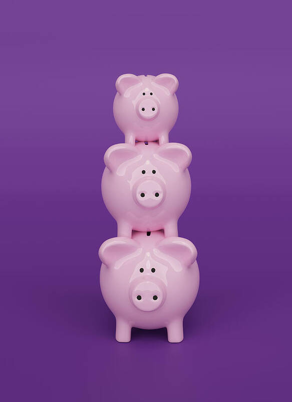 Coin Art Print featuring the photograph Piggy Bank background, 3D Render #1 by Andrew Dernie