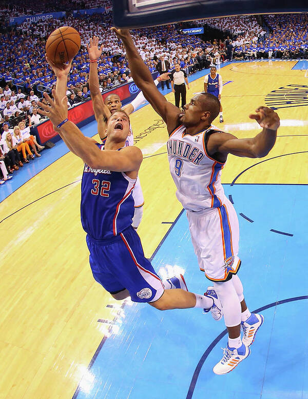 Playoffs Art Print featuring the photograph Serge Ibaka and Blake Griffin #1 by Ronald Martinez