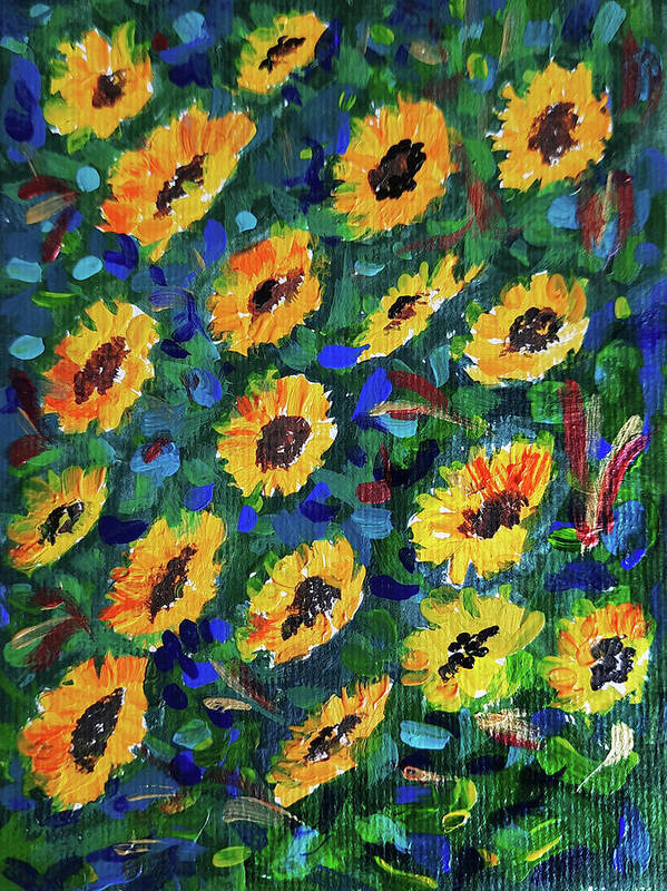 Sunflowers Art Print featuring the painting Sunflowers #1 by Asha Sudhaker Shenoy