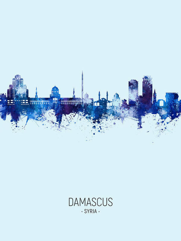 Damascus Art Print featuring the digital art Damascus Syria Skyline #15 by Michael Tompsett