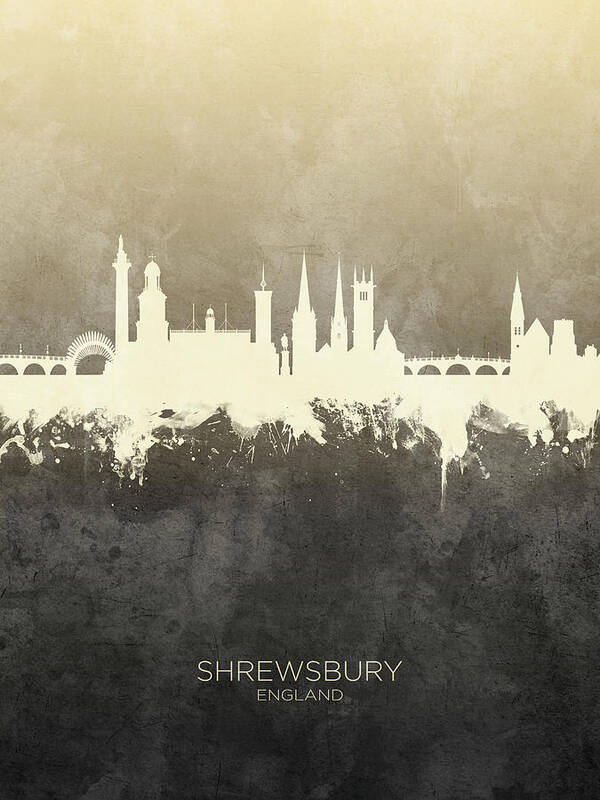 Shrewsbury Art Print featuring the digital art Shrewsbury England Skyline #15 by Michael Tompsett