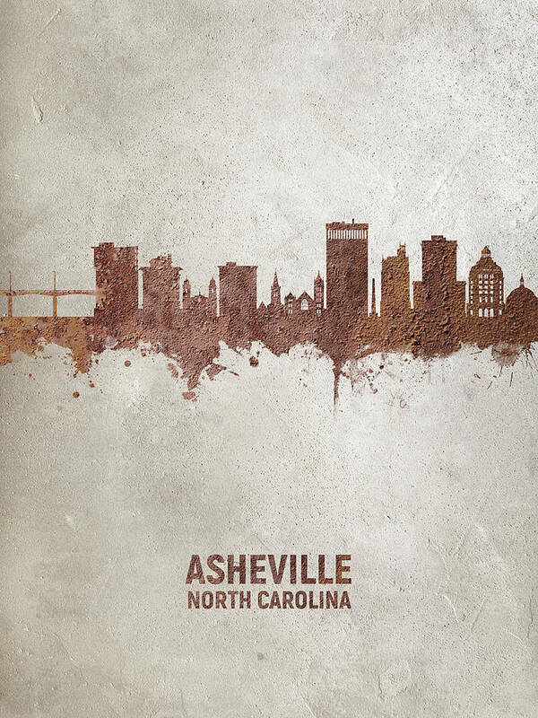 Asheville Art Print featuring the digital art Asheville North Carolina Skyline #16 by Michael Tompsett