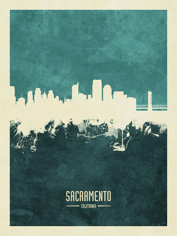 Sacramento Art Print featuring the digital art Sacramento California Skyline #16 by Michael Tompsett