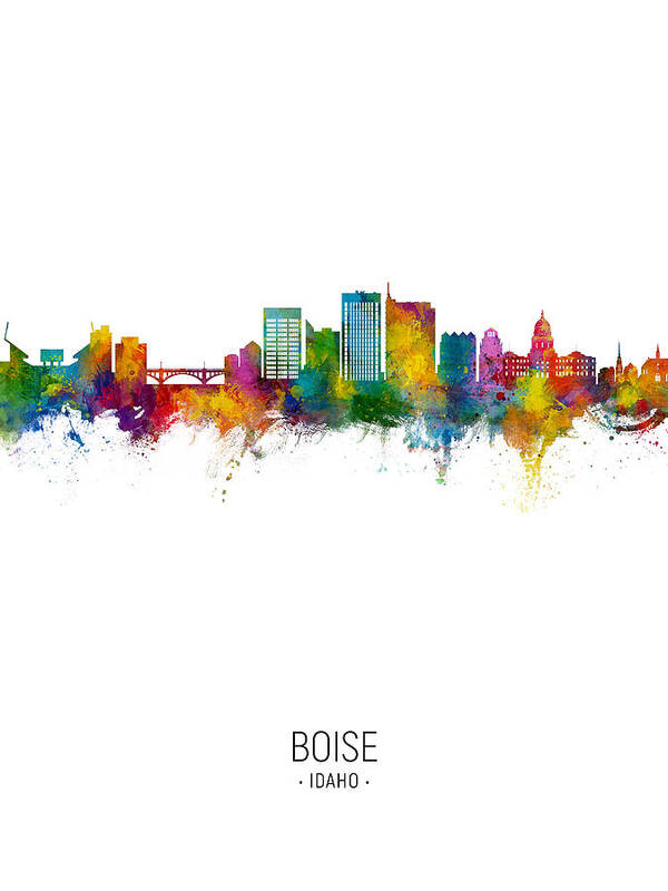 Boise Art Print featuring the digital art Boise Idaho Skyline #17 by Michael Tompsett