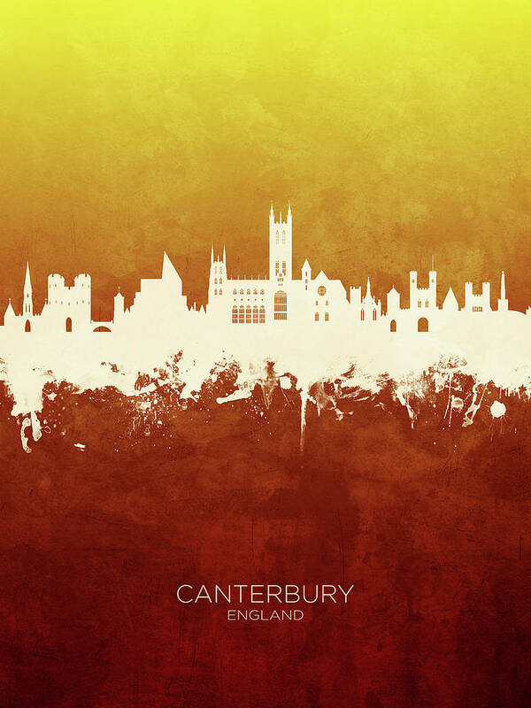 Canterbury Art Print featuring the digital art Canterbury England Skyline #17 by Michael Tompsett