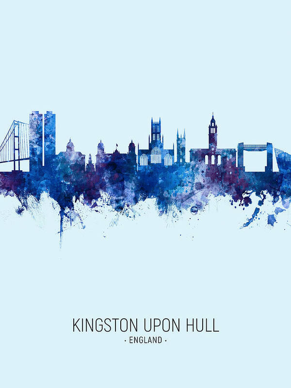 Kingston Upon Hull Art Print featuring the digital art Kingston upon Hull England Skyline #17 by Michael Tompsett