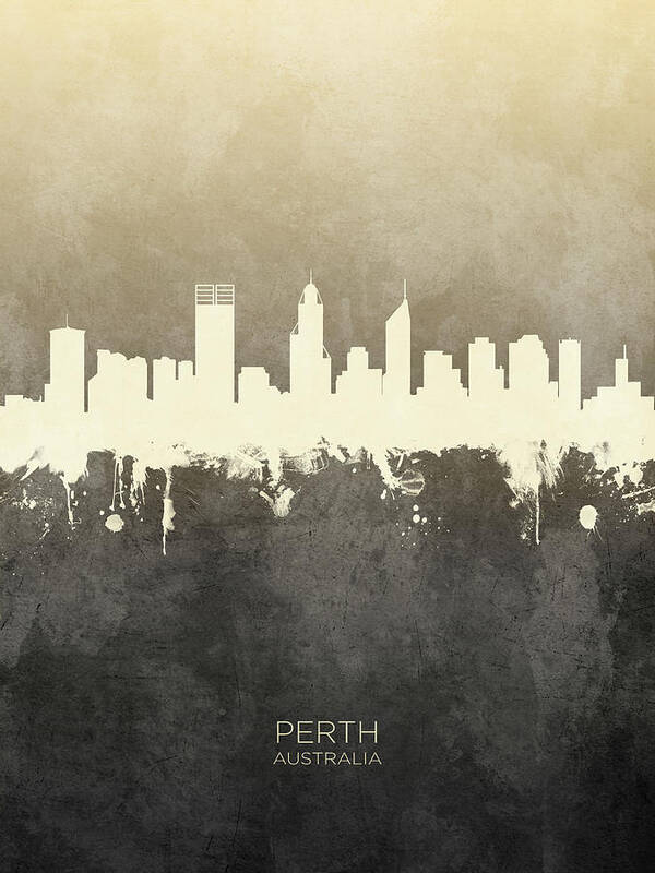 Perth Art Print featuring the digital art Perth Australia Skyline #17 by Michael Tompsett